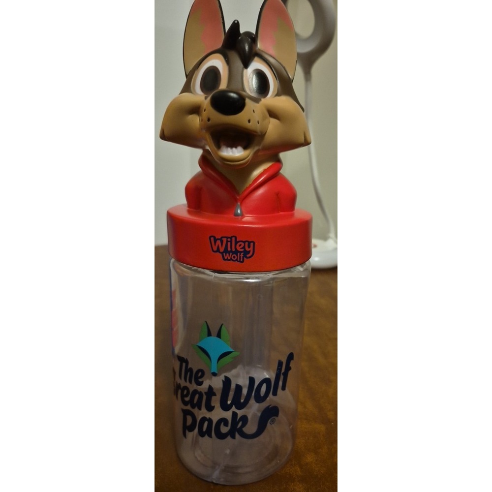Red Great Wolf Lodge Water Park Wiley Wolf Travel Bottle/Cup (No Straw)